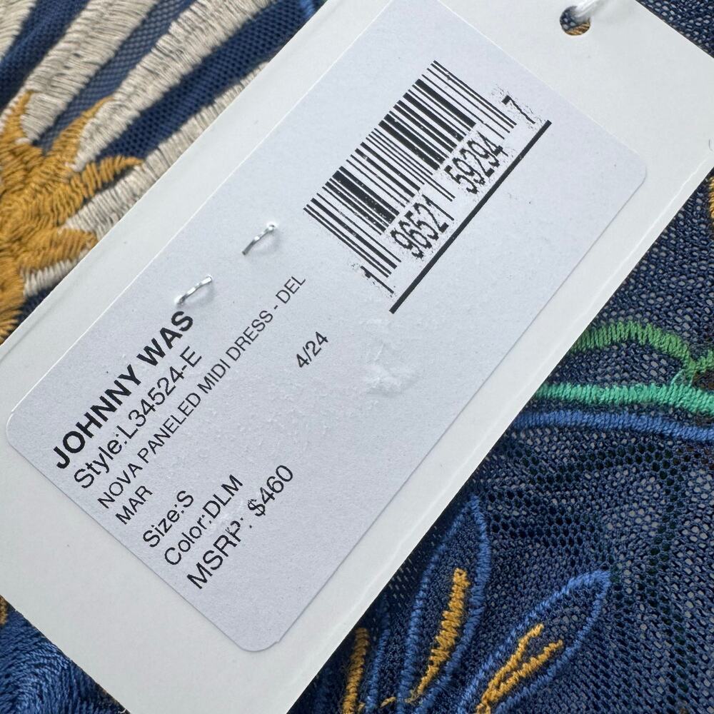 Johnny Was Women's Nova Paneled Midi Dress 3/4 Sleeves Blue Size Small NWT - Picture 8 of 16